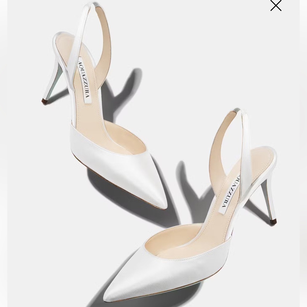 Aquazzura So Nude 85mm Pump White Satin Slingback Heels